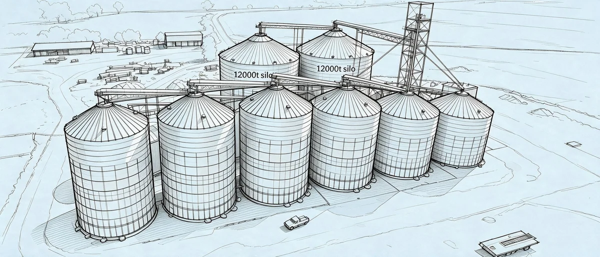 64,000T site with PLC monitoring and auto aeration
